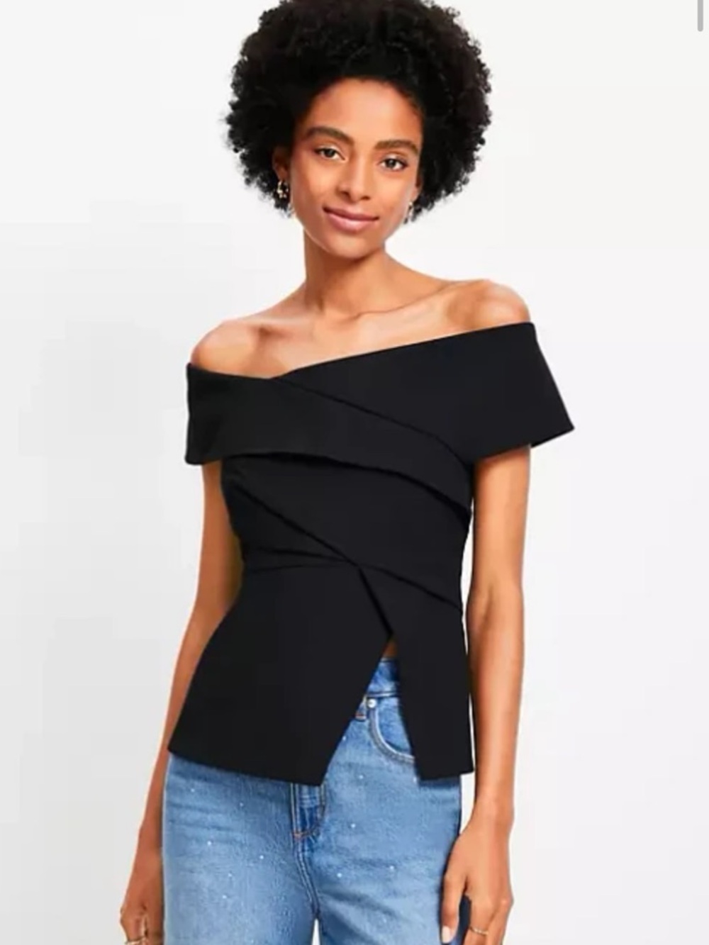 NWT LOFT Black Off-Shoulder Black Peplum Top